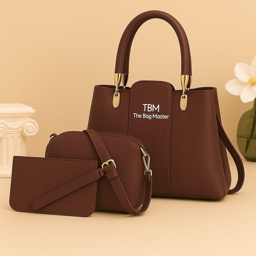 3-Piece Handbag Set with Gold Hardware