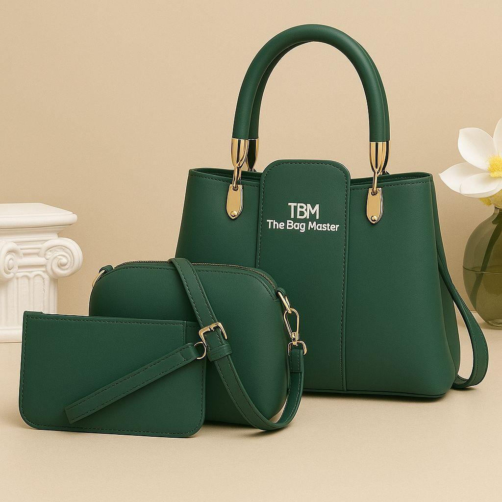 3-Piece Handbag Set with Gold Hardware